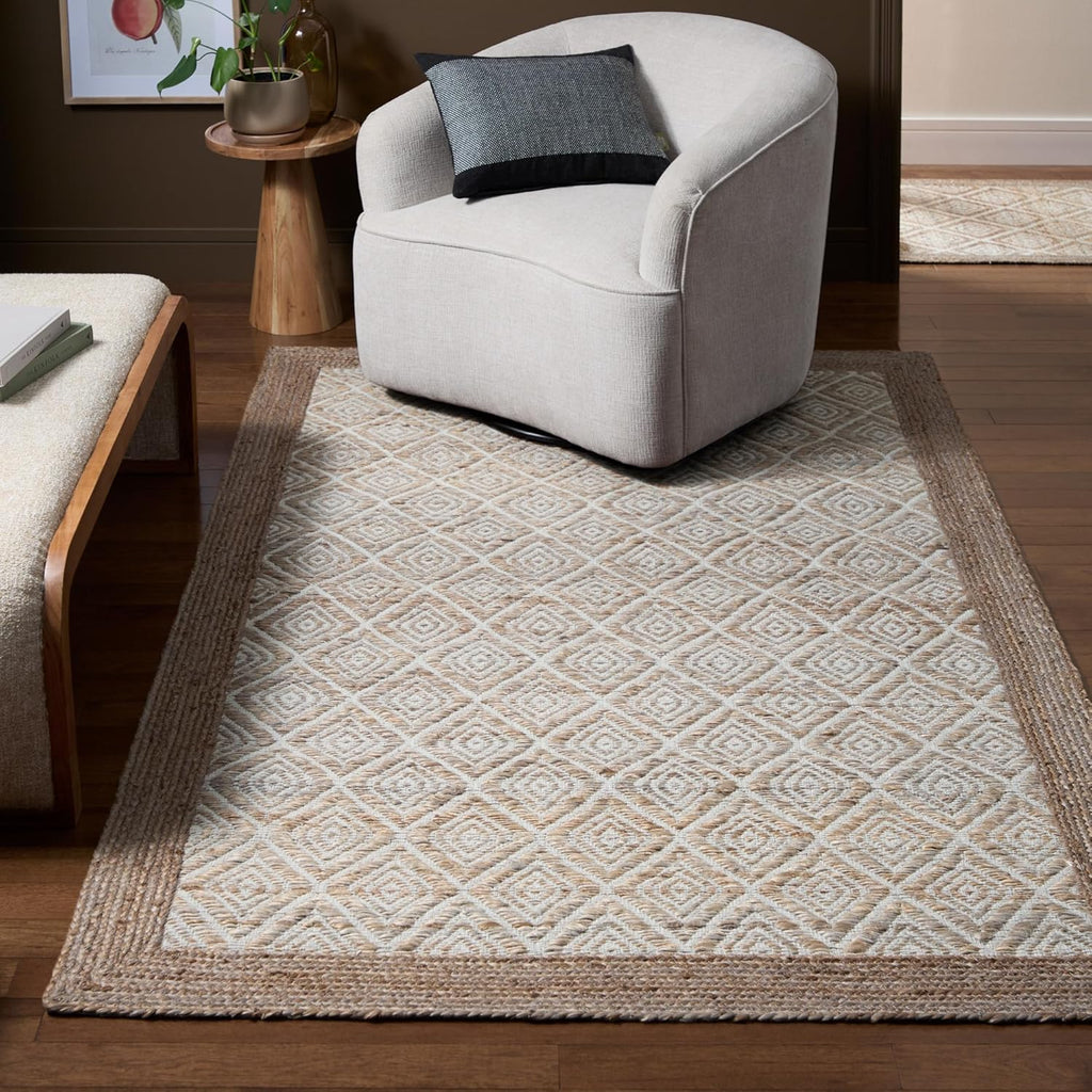 Textured Diamond Hand-Knotted Flatwoven 100% Natural Jute Area Rug, Brown, 6'x9' M469564