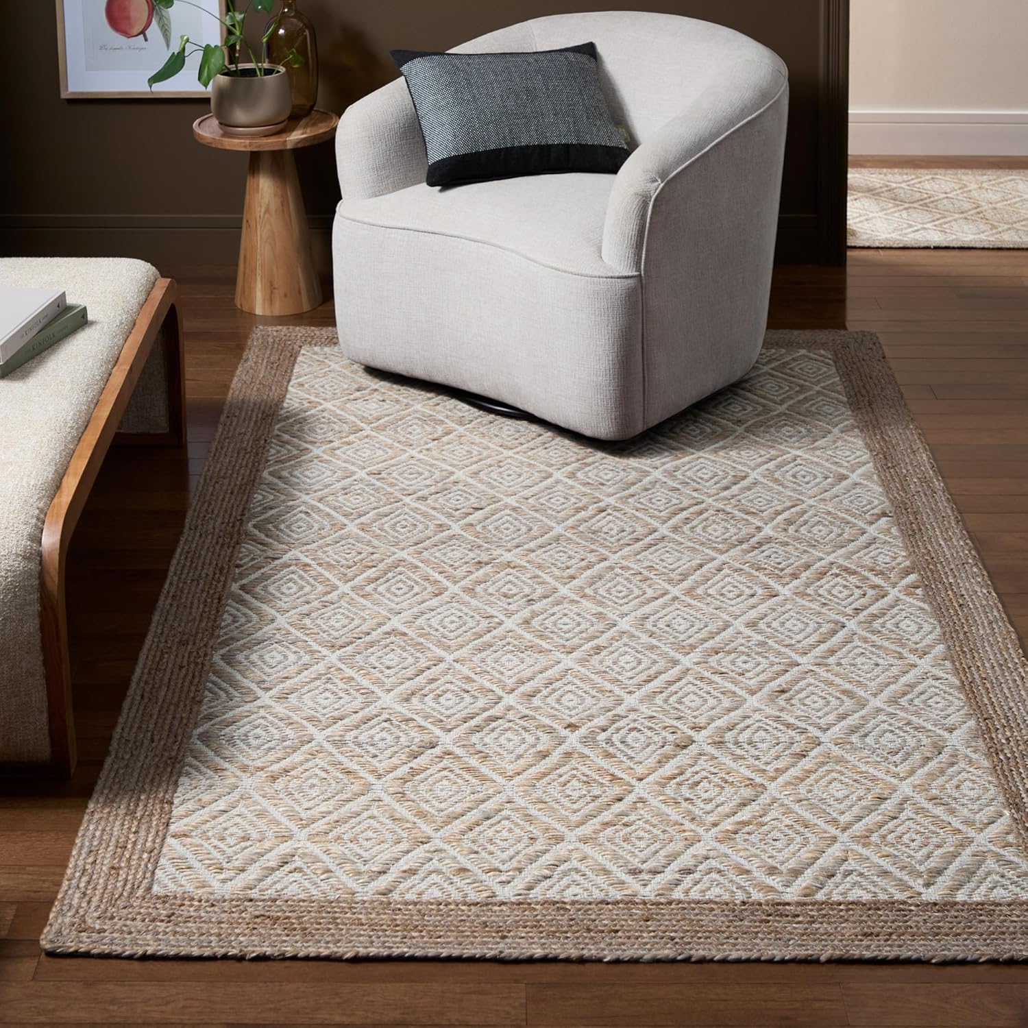 Textured Diamond Hand-Knotted Flatwoven 100% Natural Jute Area Rug, Brown, 6'x9' M469564