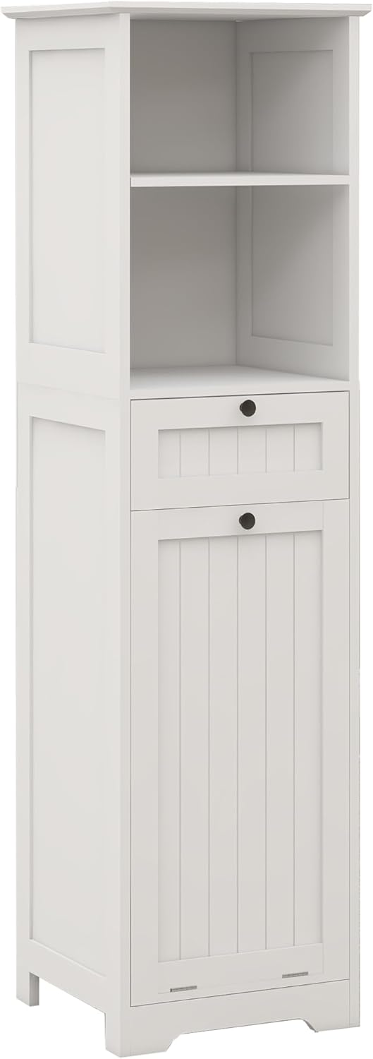 Compact Laundry Sorter Cabinet with Tilt-Out Basket Drawer White G8270