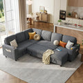 Grey Corduroy Sectional Sleeper Sofa with Pull Out Bed and Storage Chaise S505934