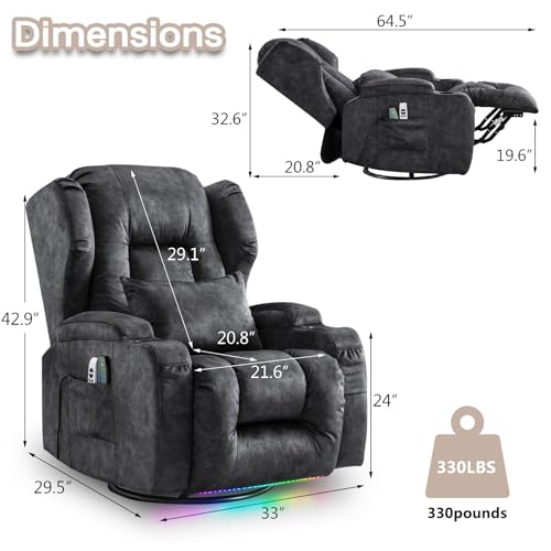 Grey Power Recliner Chair with Massage & Heat F9462