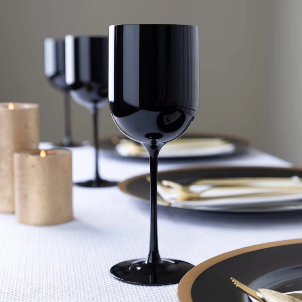 60 PACK Black Plastic Wine Glasses 12 oz Disposable Shatterproof Reusable M484
