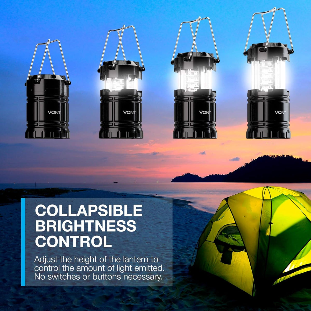 4 Pack Black Collapsible LED Camping Lantern S8500