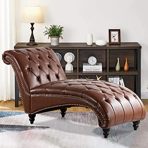 Brown Leather Lounge Chair with Nailhead Trim E145675