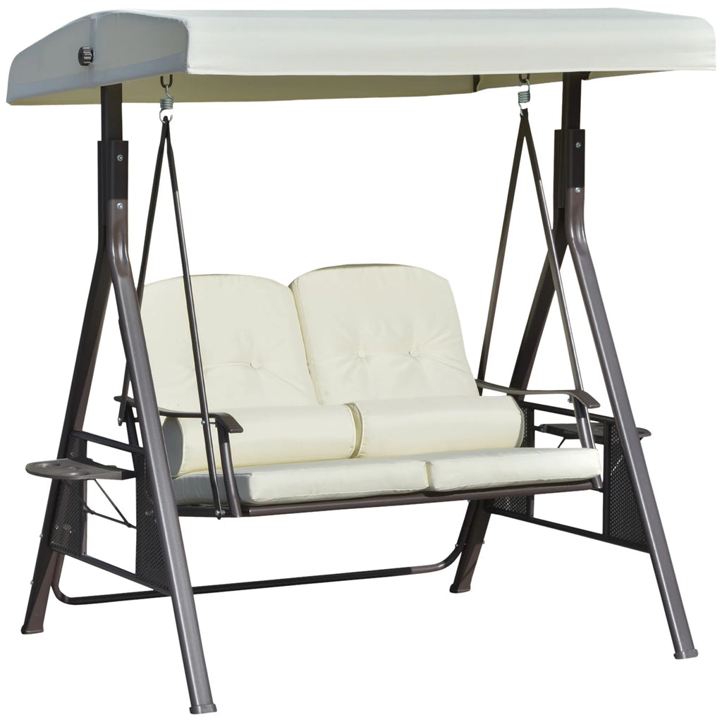 Beige 2-Person Patio Swing Bench with Canopy I2932