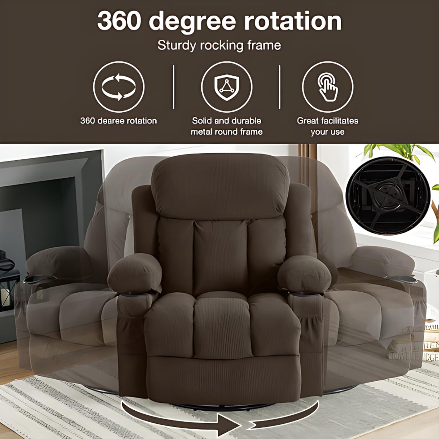 Brown Swivel Massage Recliner Sofa I206