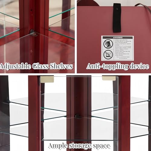 Cherry Glass Corner Curio Cabinet with 4 Adjustable Glass Shelves G400