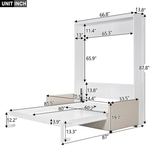 White Queen Size Wooden Murphy Bed with Cushion and Sofa Q89833