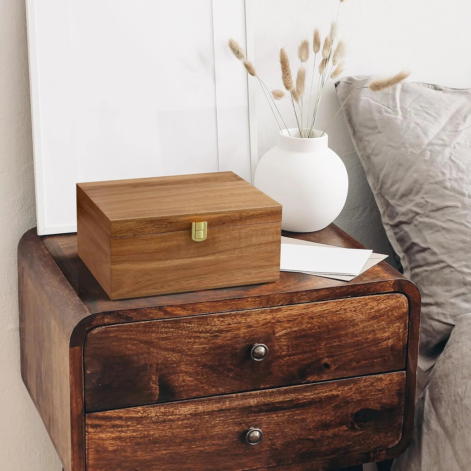 Acacia Wooden Storage Box with Hinged Lid T1535