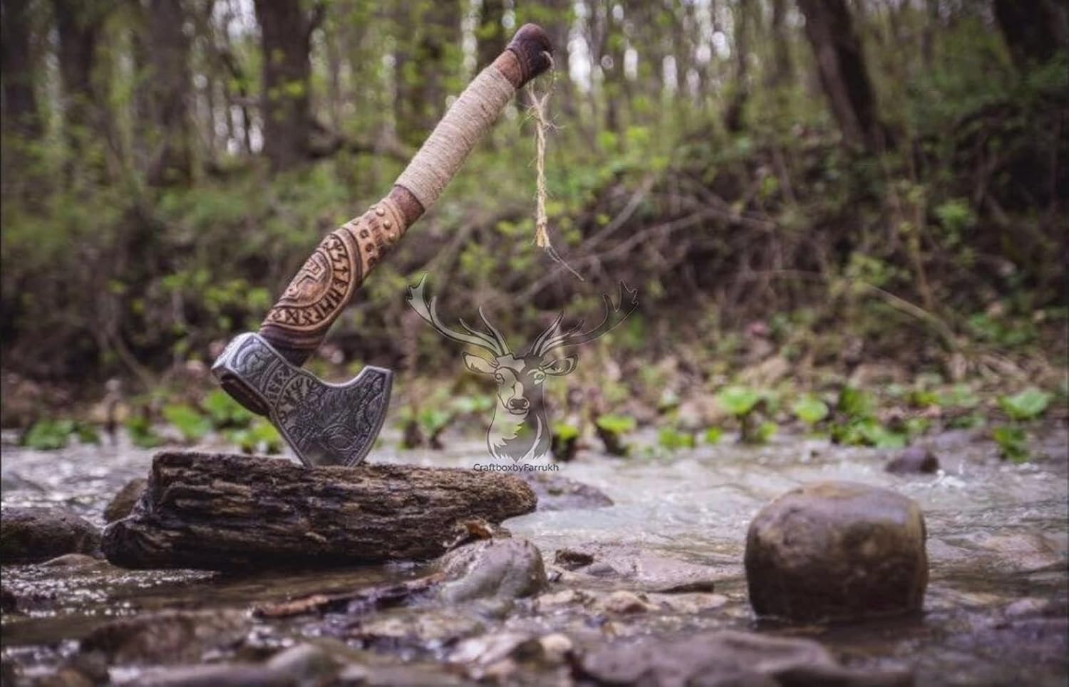 Forged Carbon Steel Viking Axe with Rose Wood Shaft T540781