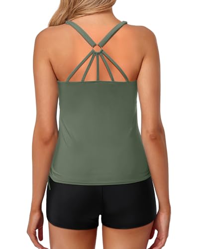 Two Piece Tankini Swimsuits with Shorts Athletic Bathing Suits Tummy Control Swimwear B7953