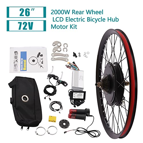 26Inch 72V 2000W Electric Bike Conversion Kit, Rear Wheel with Controller & Display, 9-Speed Adjustment C9663