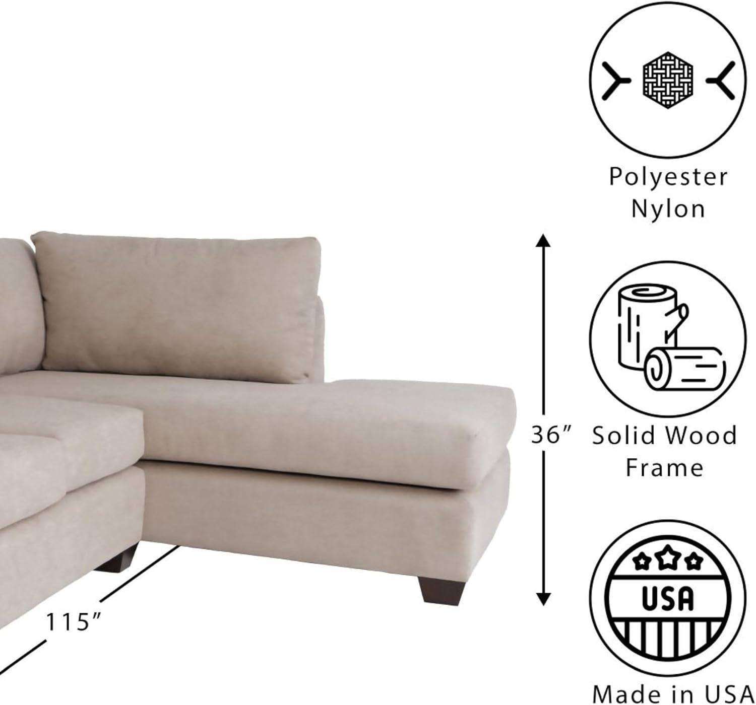 Tan Polyester Nylon L Shaped Sectional Sofa with Solid Wood Frame Q5220