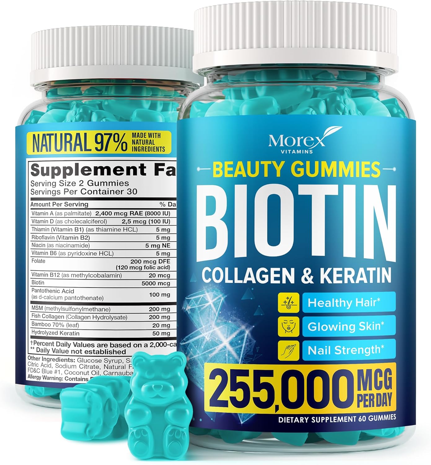 Biotin Multivitamin Gummies for Hair, Skin & Nails with Collagen & Keratin - 60 Psc S286
