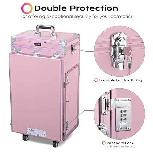 Pink Foldable Rolling Manicure Table with 4 Drawers T5849