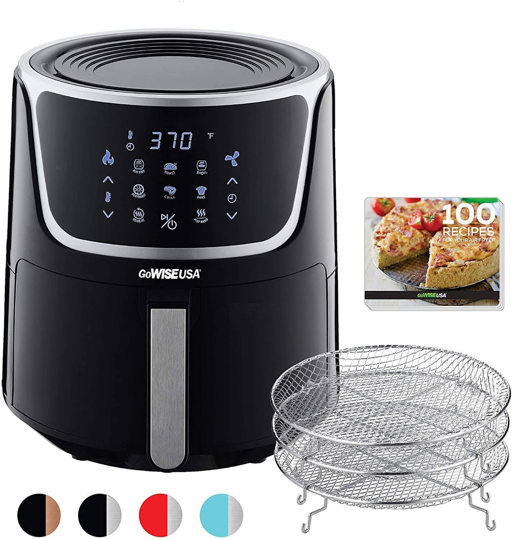 7 qt Electric Air Fryer with Dehydrator Black Silver D19626