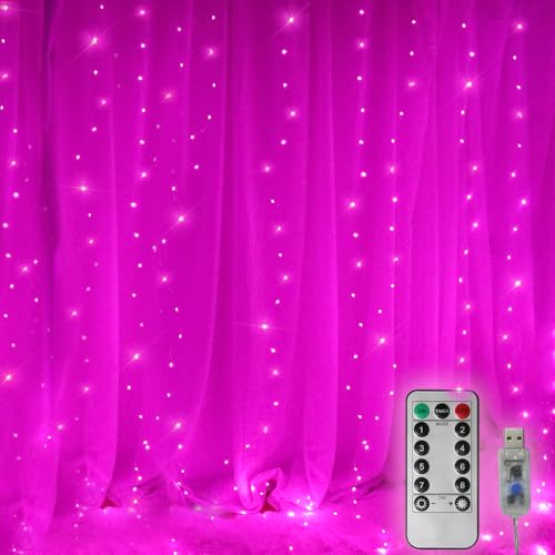 300 LED Curtain Christmas String Lights with Remote Control USB Power 8 Lighting Modes Red Lights 9.8ft x 9.8ft E59841