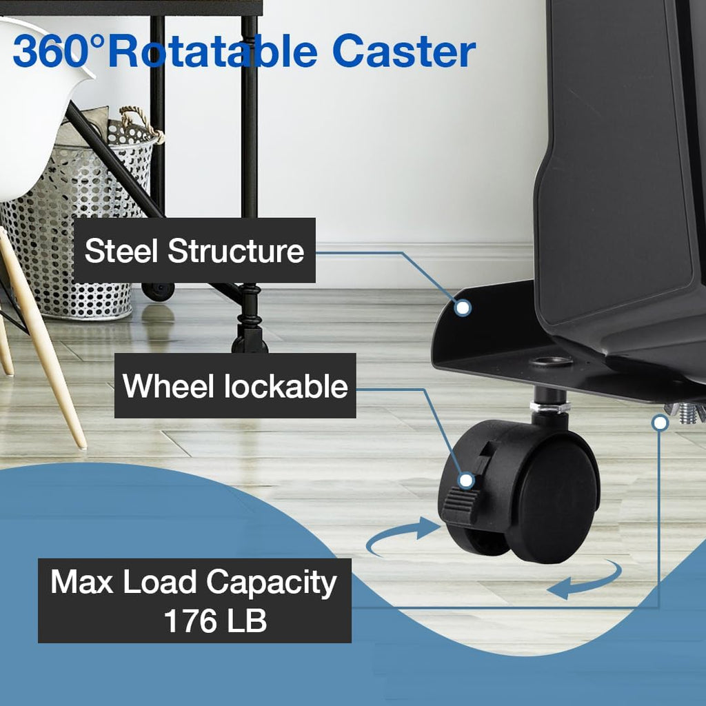 Black Adjustable Steel PC Tower Stand with 4 Locking Caster Wheels O1619