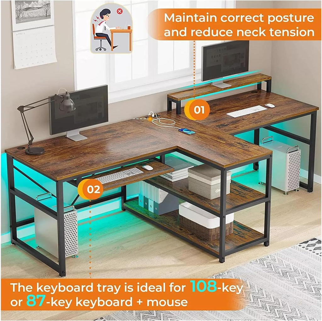 Brown 95 Inches Extra Long Double Desk Wood G406404