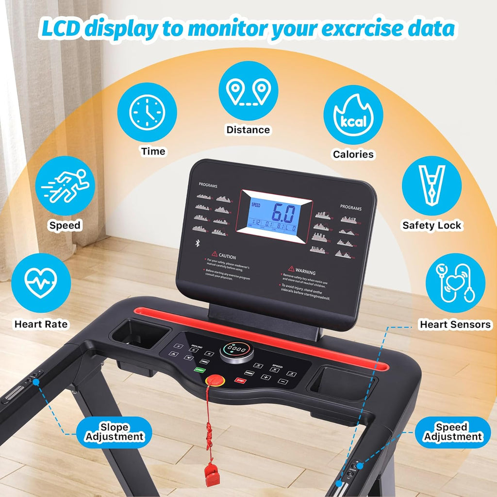 Folding Treadmill with Auto Incline, Heart Sensor, 3.5 HP, 8.7 MPH, 48in*18in Running Area C62743