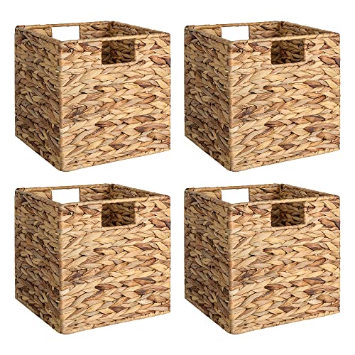 Natural Medium 4 Pack Wicker Storage Cubes with Liners H7631