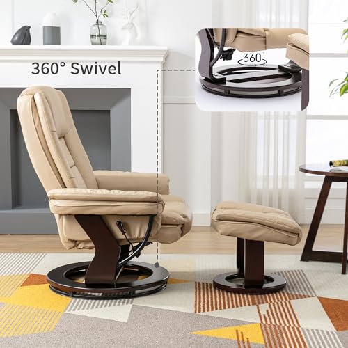 Beige Leather Swivel Recliner Chair with Ottoman T38279