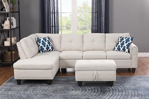 Blue 3 Piece Upholstered Pull Out Couch Bed with Storage Chaise N50819