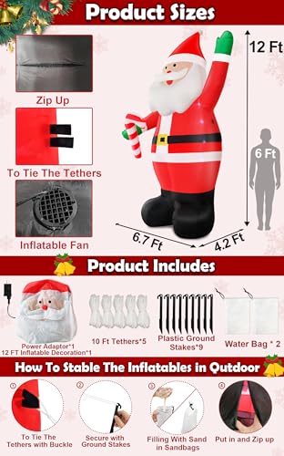 Giant Christmas Inflatables Santa Claus with Built-in LED Lights A9707