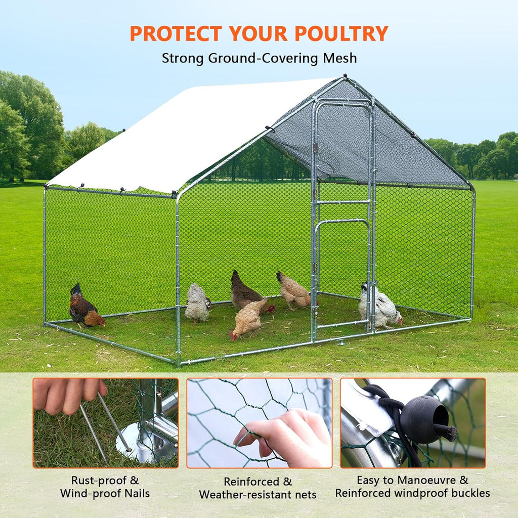 Large Metal Chicken Coop with Anti-UV Cover (9.8 * 6.6FT) N117067