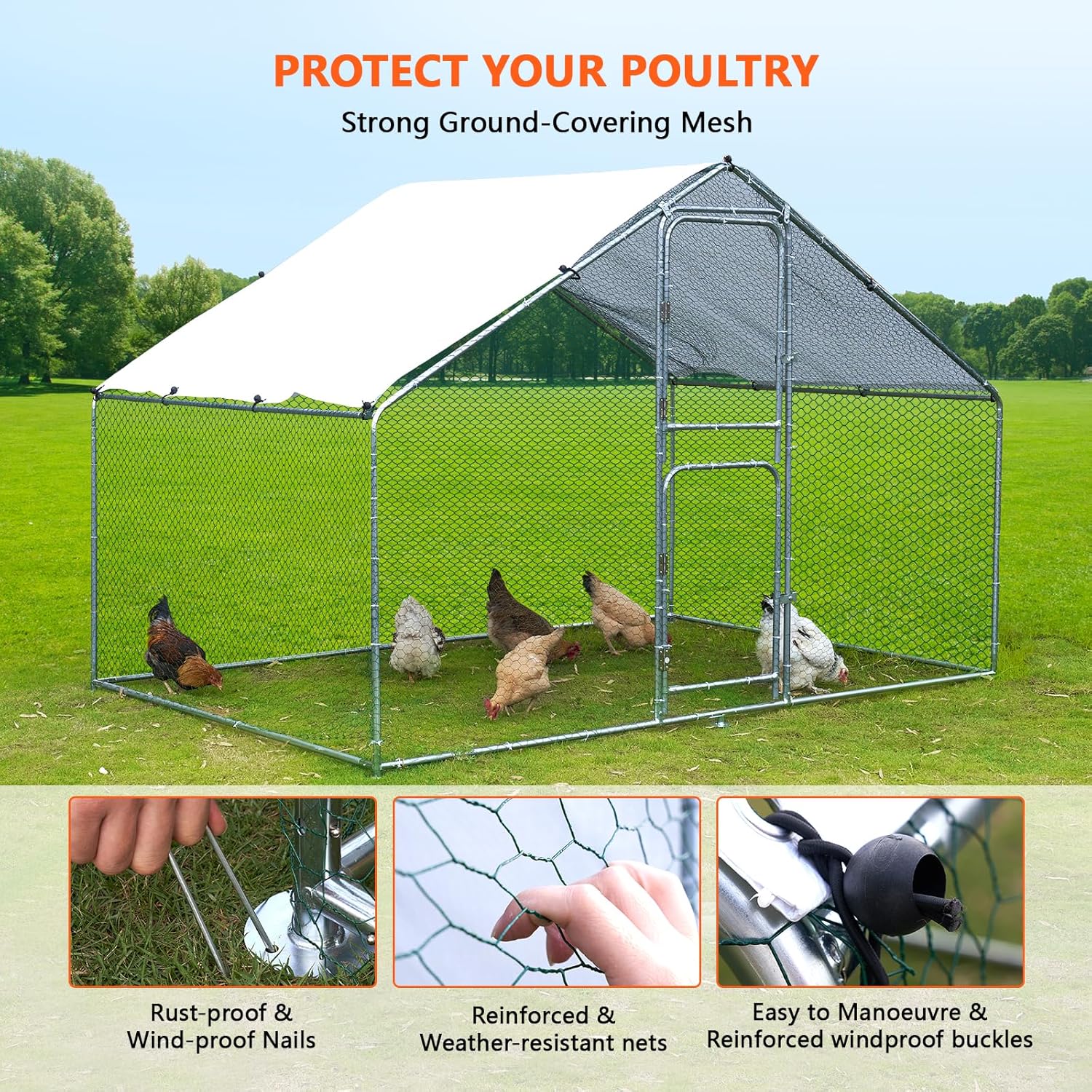 Large Metal Chicken Coop with Anti-UV Cover (9.8 * 6.6FT) N117067