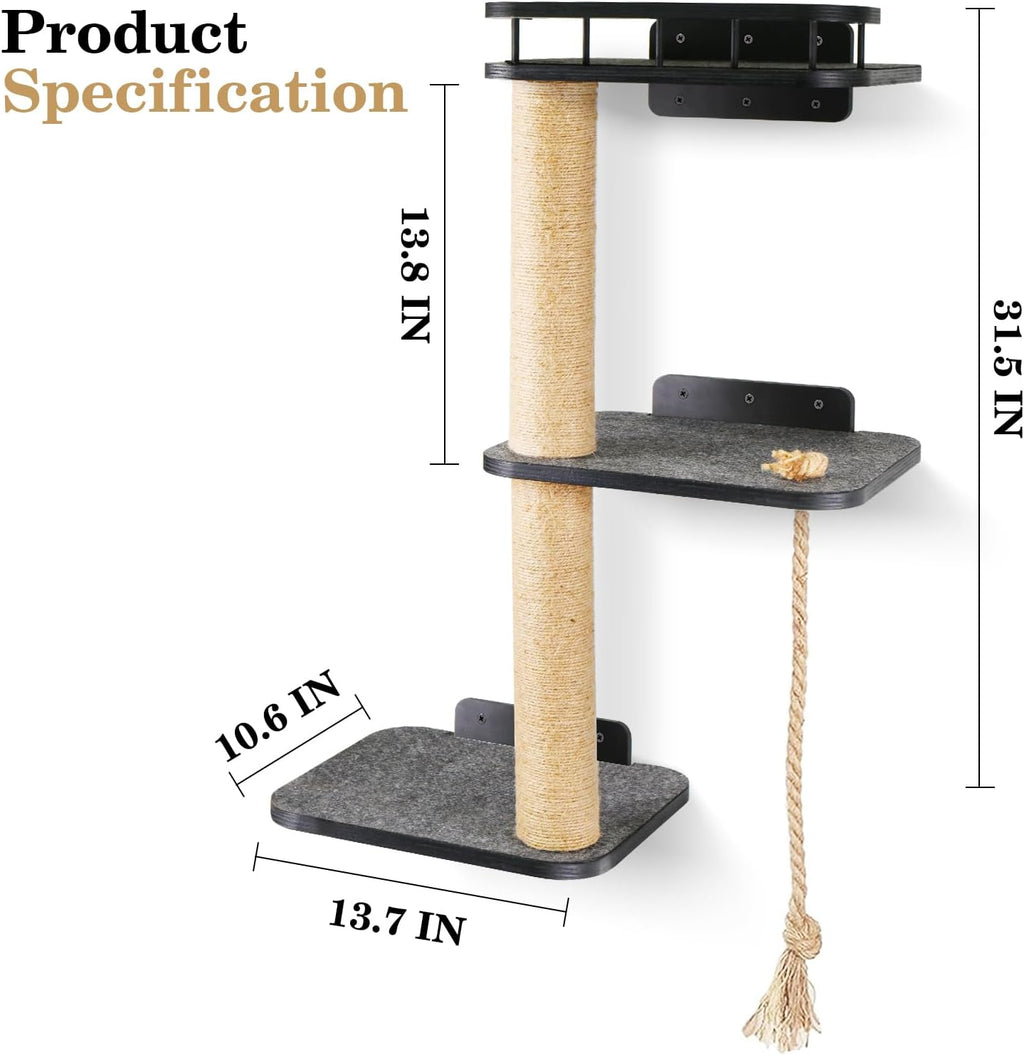 3-Tier Cat Wall Shelves with Scratching Post W627