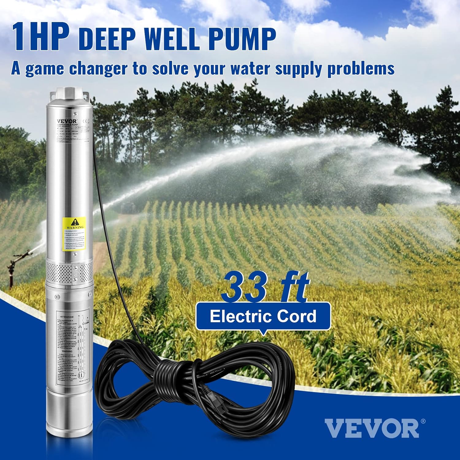 1HP 37gpm 207ft 0.5HP 28gpm 167ft Head 4" Stainless Steel Submersible Pump R724