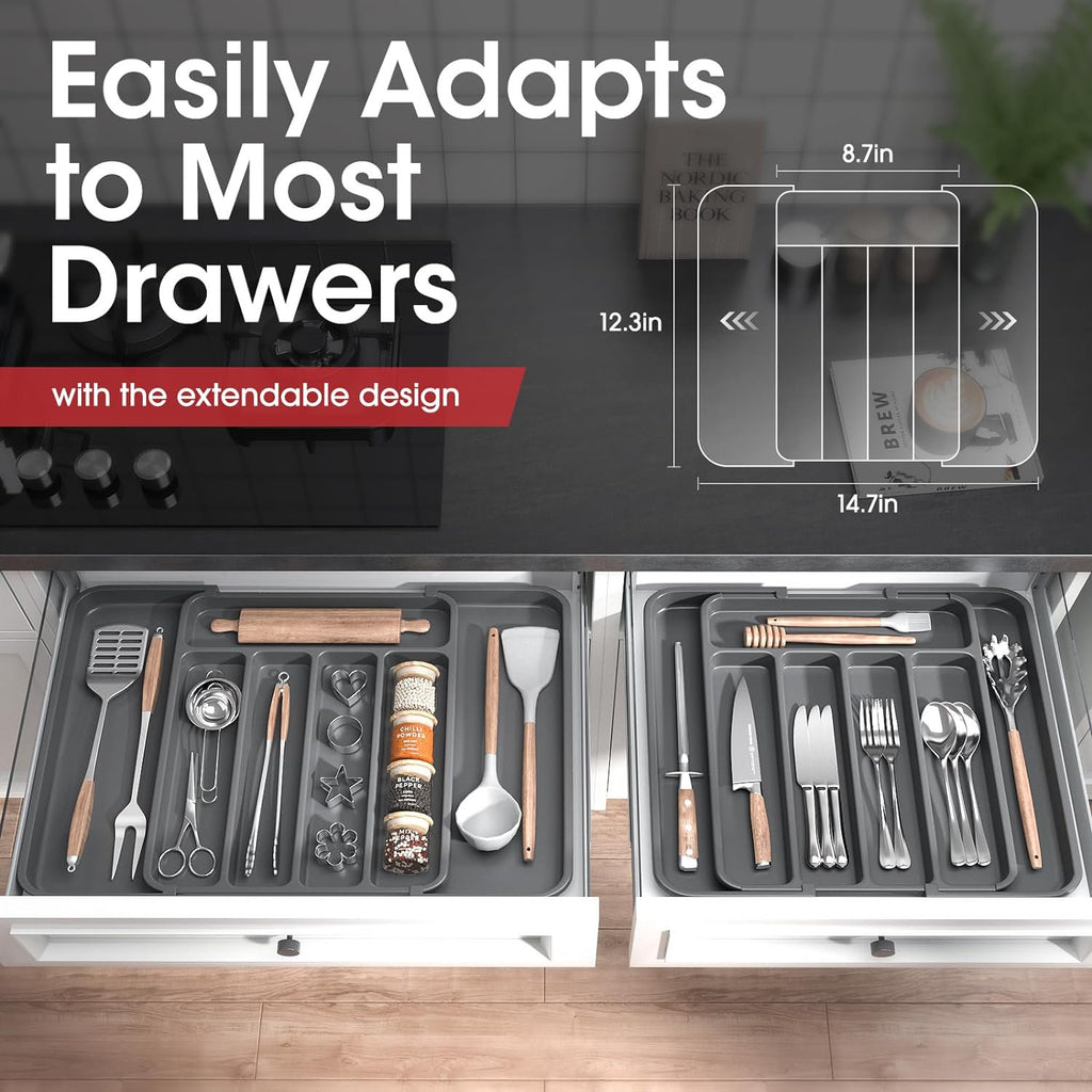 Grey Adjustable Kitchen Drawer Organizer Y64497