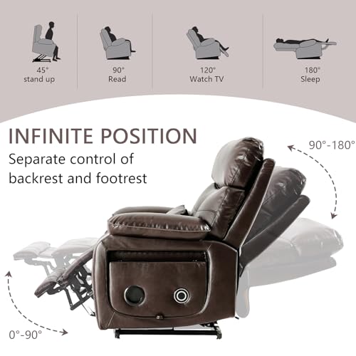 Dual Motor Power Lift Recliner Chair with Heat & Massage, Leather (Beige) Q377568
