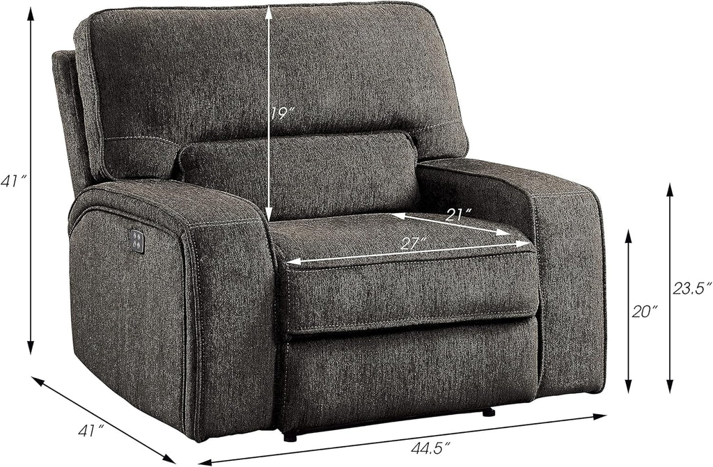 3-Piece Chenille Fabric Power Reclining Sofa Set, Chocolate G61565