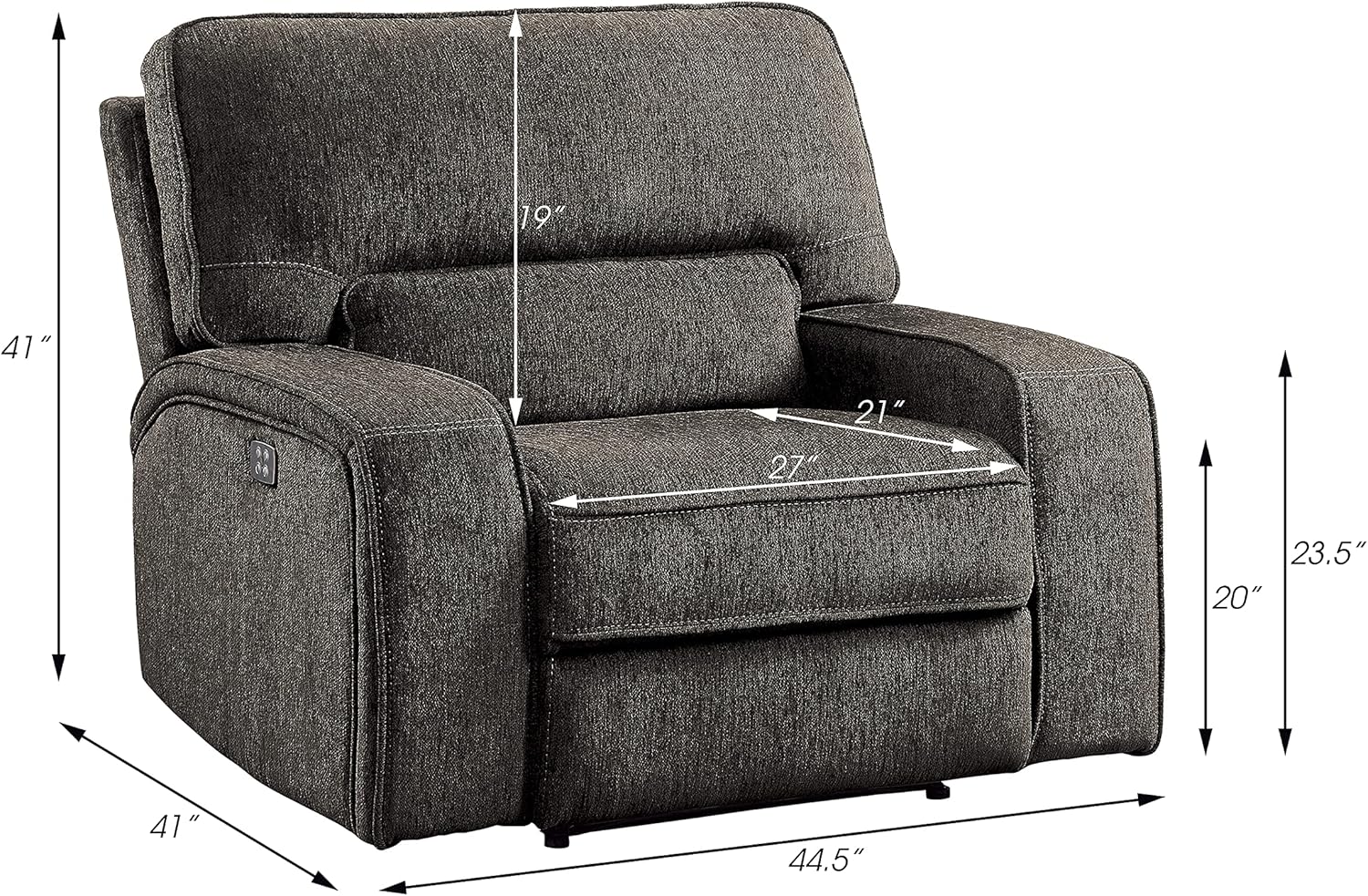 3-Piece Chenille Fabric Power Reclining Sofa Set, Chocolate G61565