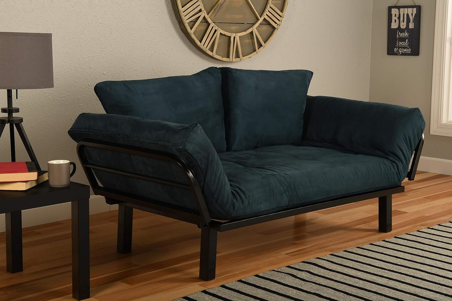 Black Lounger Frame with Suede Navy Mattress A953923