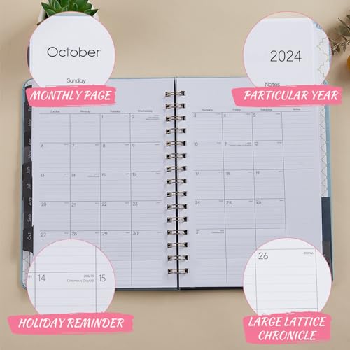 2024 Spiral Bound Weekly and Monthly Planner 6.4"x8.5" Jan 2024-Dec 2024 with Tabs Brown D345676