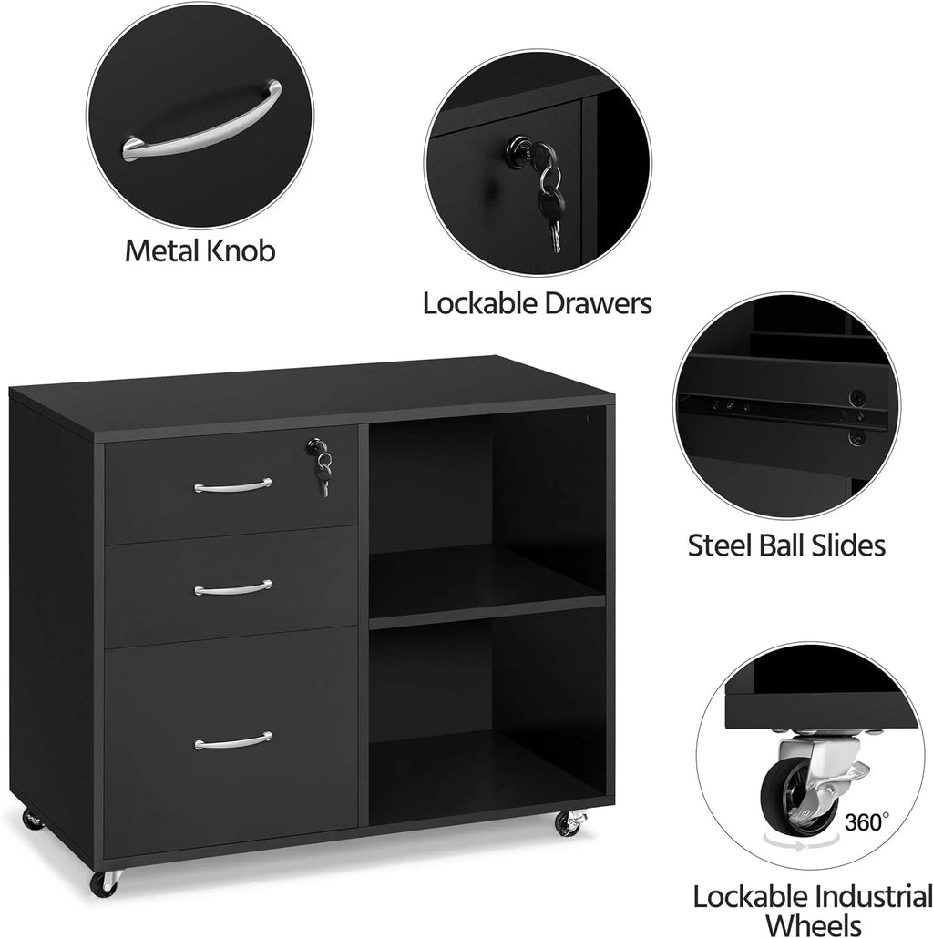 Black 3 Drawer Lateral Filing Cabinet H62144