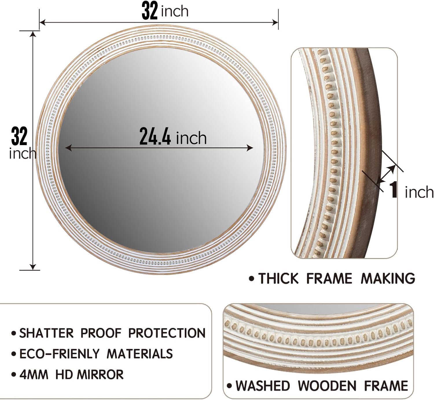 32" Round Wooden Decorative Mirror O3896