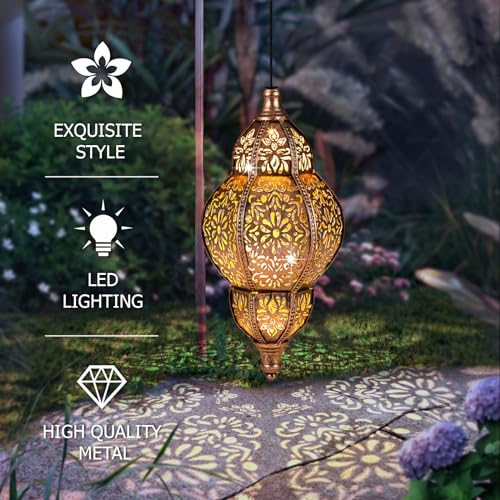 Hanging Solar Lantern Outdoor Decor, Waterproof Metal LED Lanterns W5354