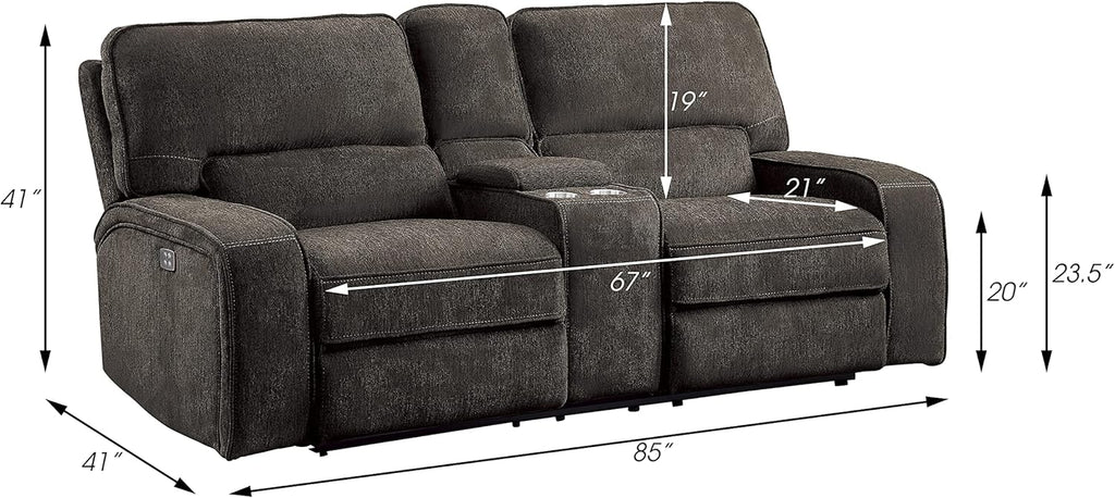 3-Piece Chenille Fabric Power Reclining Sofa Set, Chocolate G61565