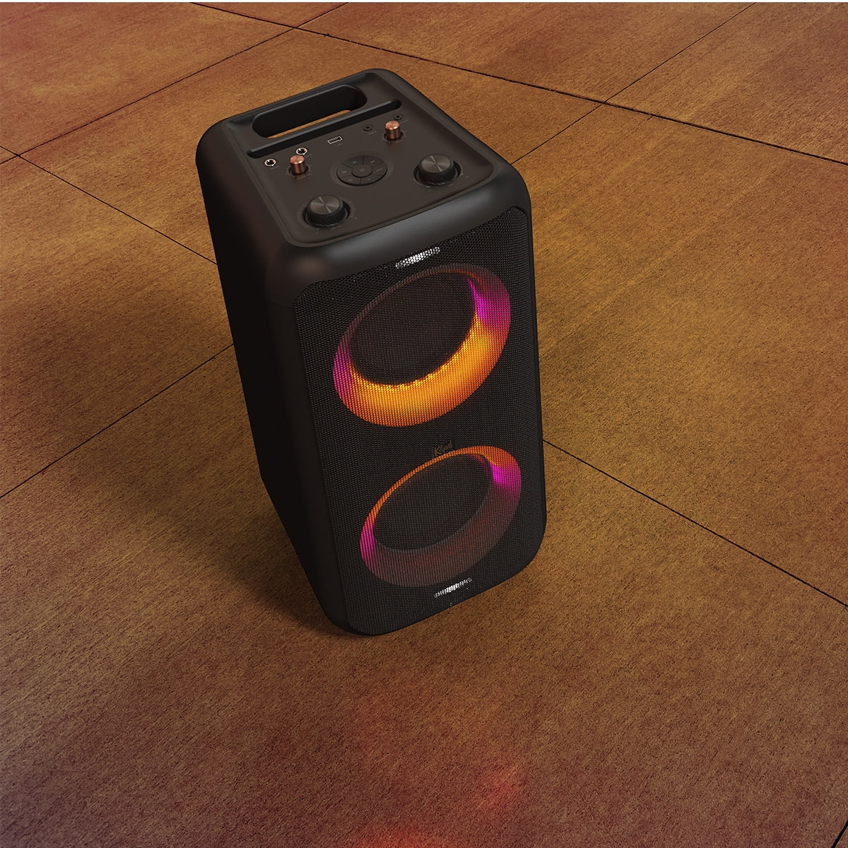 Bluetooth Wireless Party Speaker with Wired Microphone, RGB Lighting, Guitar Input, IPX4 Splash Resistance R821774