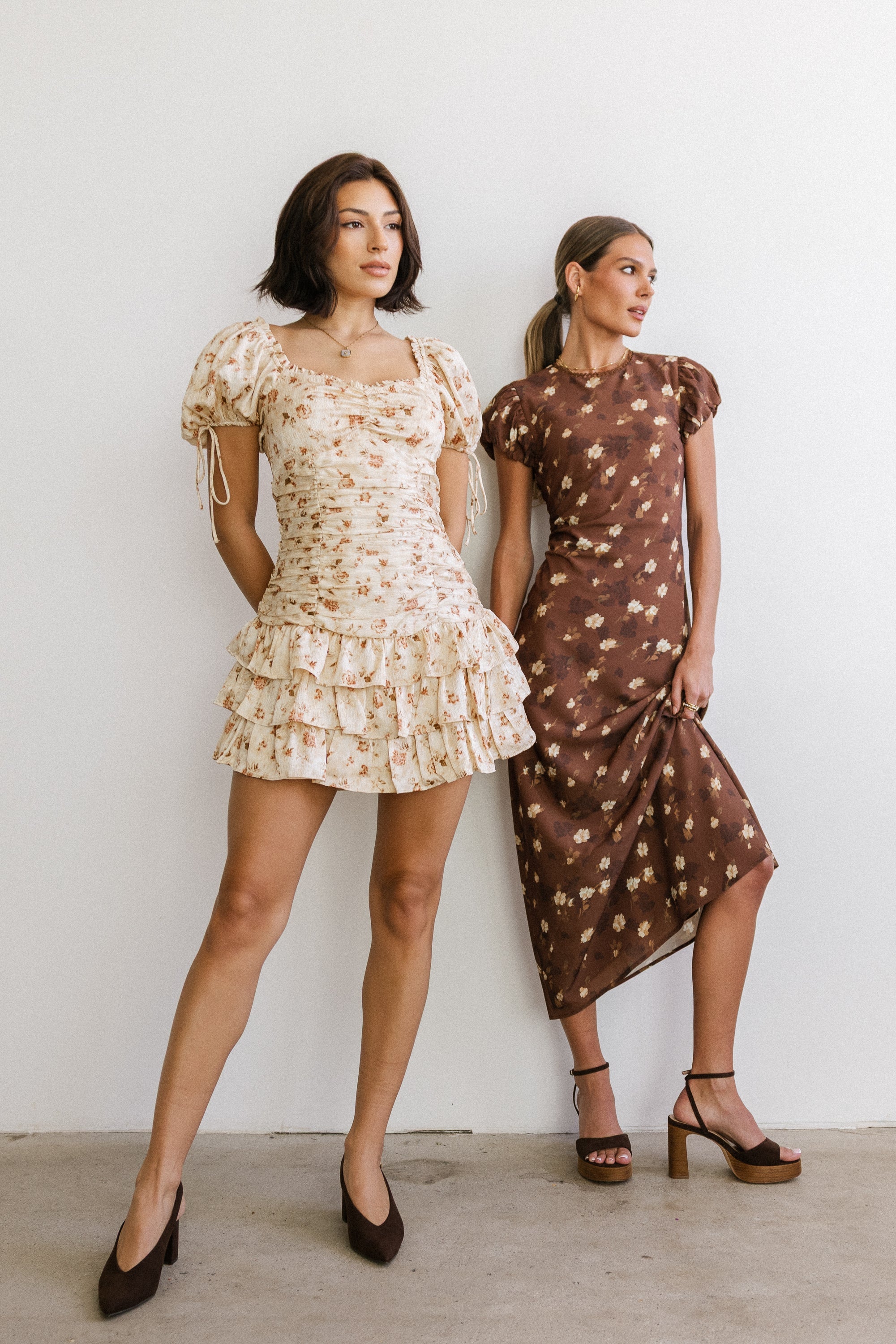 Brown Floral Maxi Dress R592
