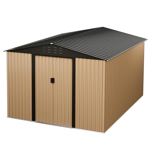 Brown 10FT x 8FT Metal Garden Shed V327955