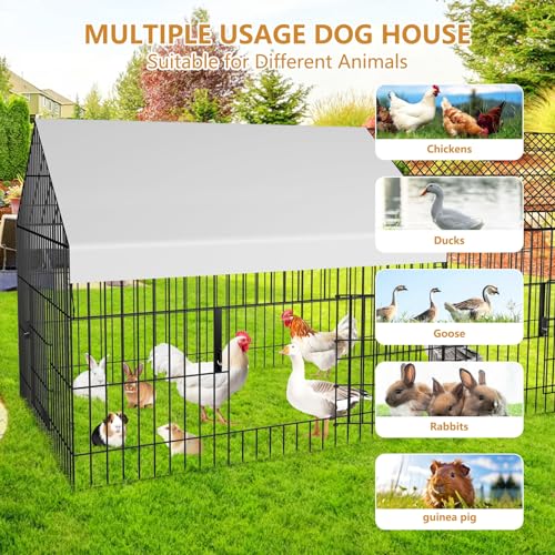 Metal Chicken Coop 87"×40" with Cover Chicken Run Pen Large Portable Chicken Playpen Enclosure J17667
