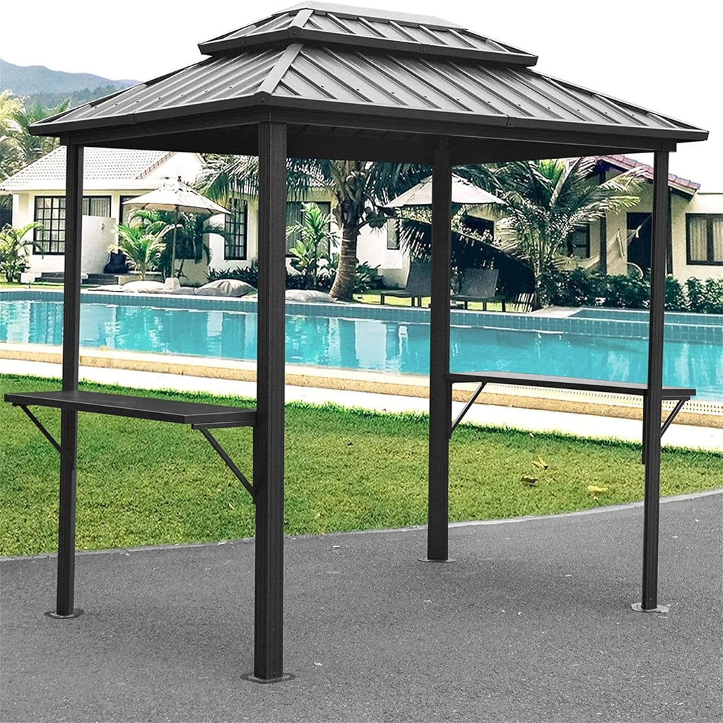 Gray 8x6FT Outdoor Aluminum Hardtop Grill Gazebo with Double Roof W6859