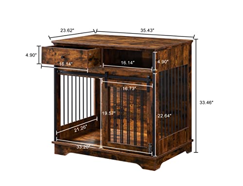 Brown Wood Dog Crate Furniture with Sliding Barn Door F511