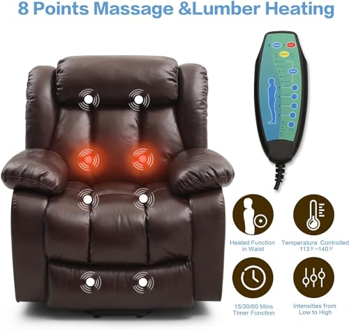 Black Genuine Leather Electric Power Lift Recliner with Massage and Heating R982