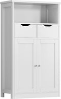 White Floor Storage Cabinet with Doors and Drawers and Adjustable Shelf Y7459